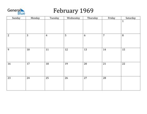 February 1969 Calendar